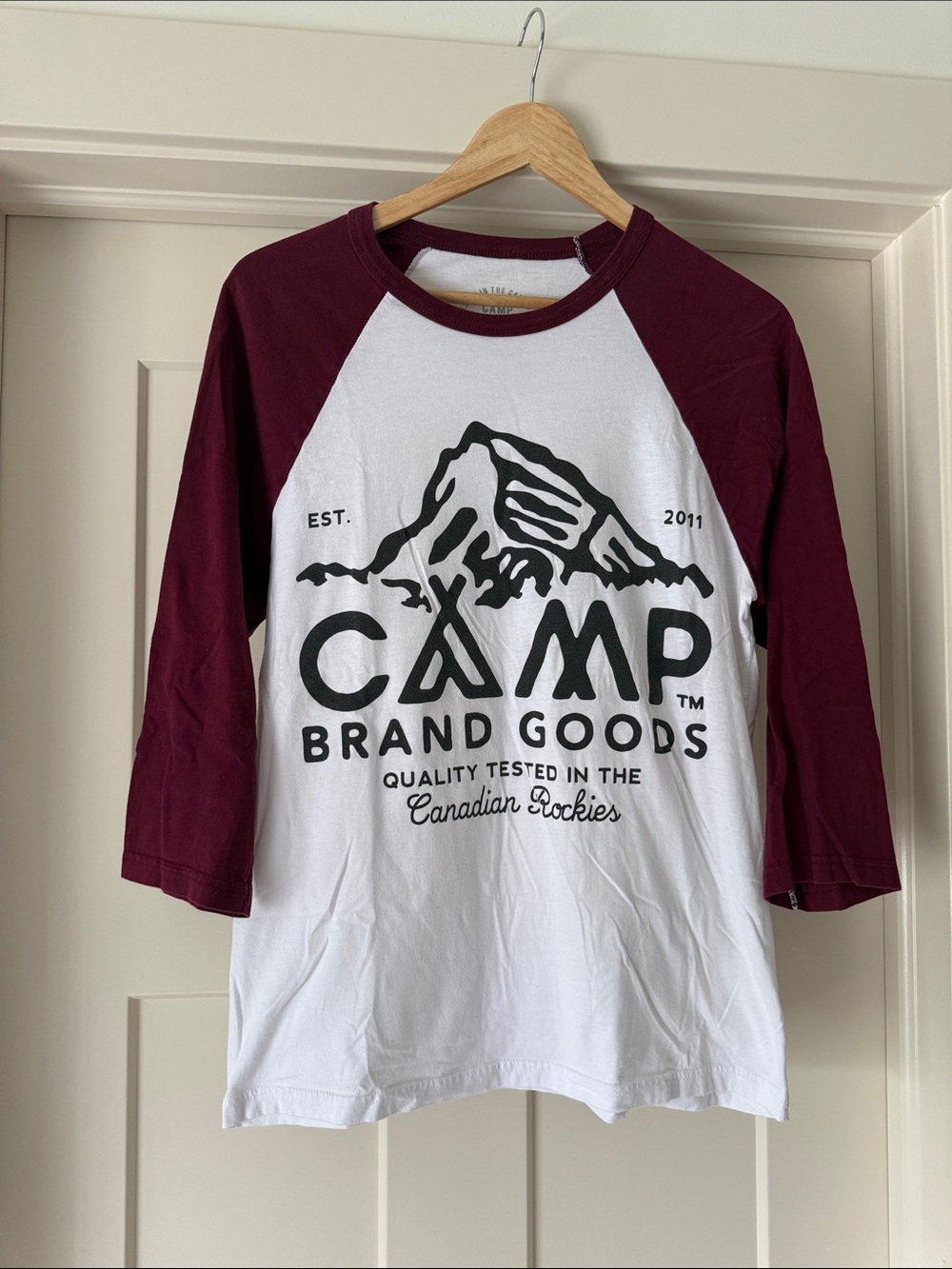 Camp Brand Goods Men’s Raglan Tee - White & Maroon
